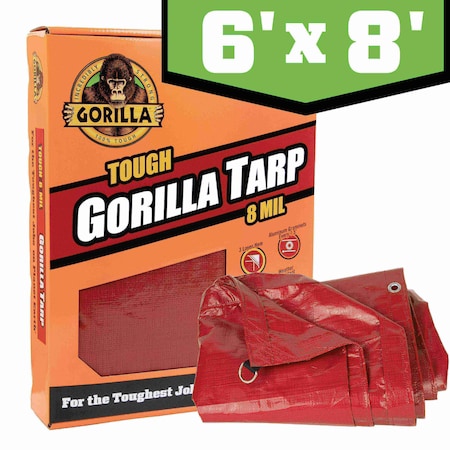 Gorilla Tarp Tarp, 6 ft x 8 ft, 8 mil, Red, PE, Weather Resistant with UV Coating 97030